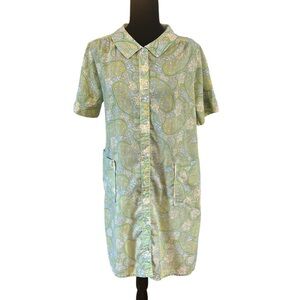 Vintage house dress smock mid mod retro paisley flower button up
